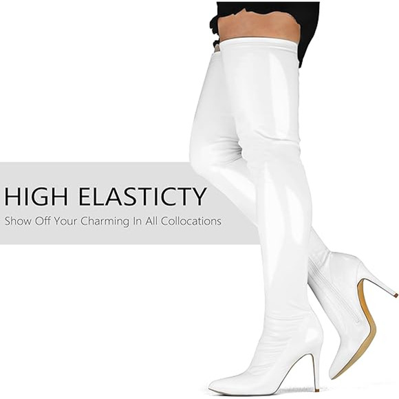 Faux Leather Thigh High Riding Stiletto Boots Y2K Rave Pointed Toe Women's 9 - Picture 6 of 8